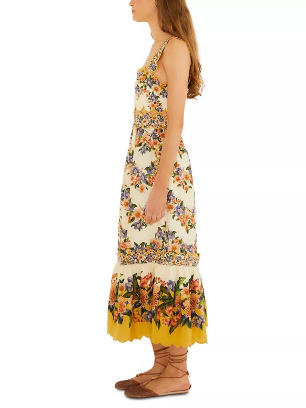 Farm Rio Hilo Stripes Sand Scallop-Trim Midi Dress - Picture 8 of 15